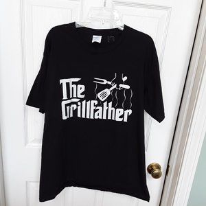 Dad gift! Large Black 100% Cotton "Grillfather" Tee Shirt